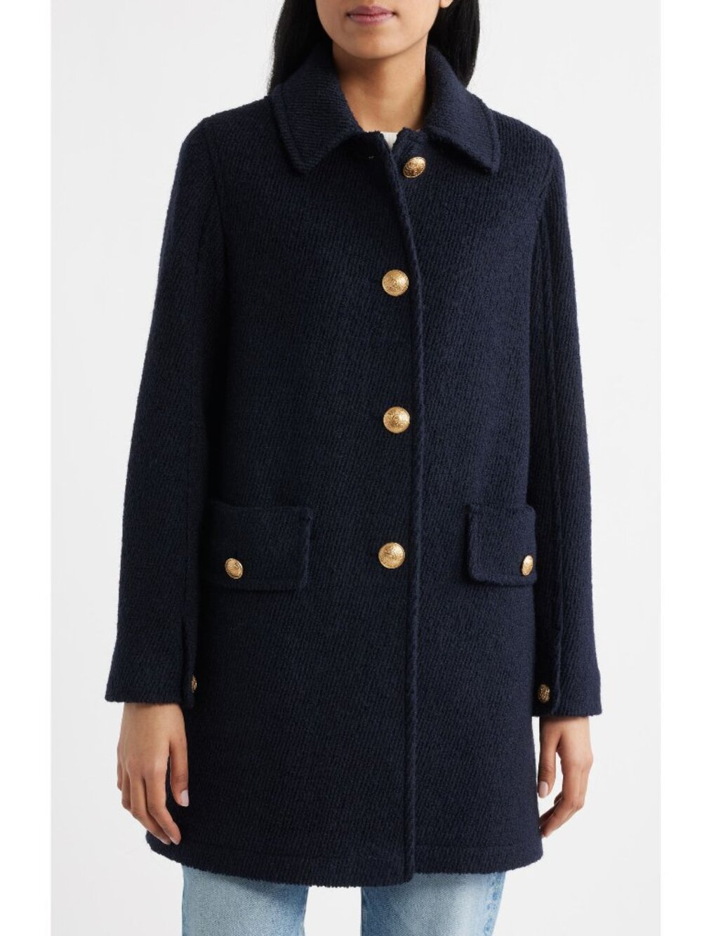 Sam Edelman Crested Button Wool Coat Navy